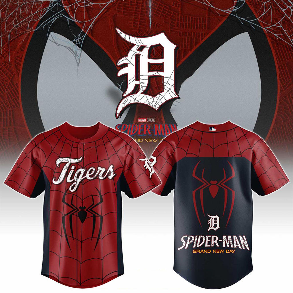 Detroit Tigers X Spider-Man Brand New Day 2026 Theme Game Jersey Detroit Tigers Merch Fan Gifts