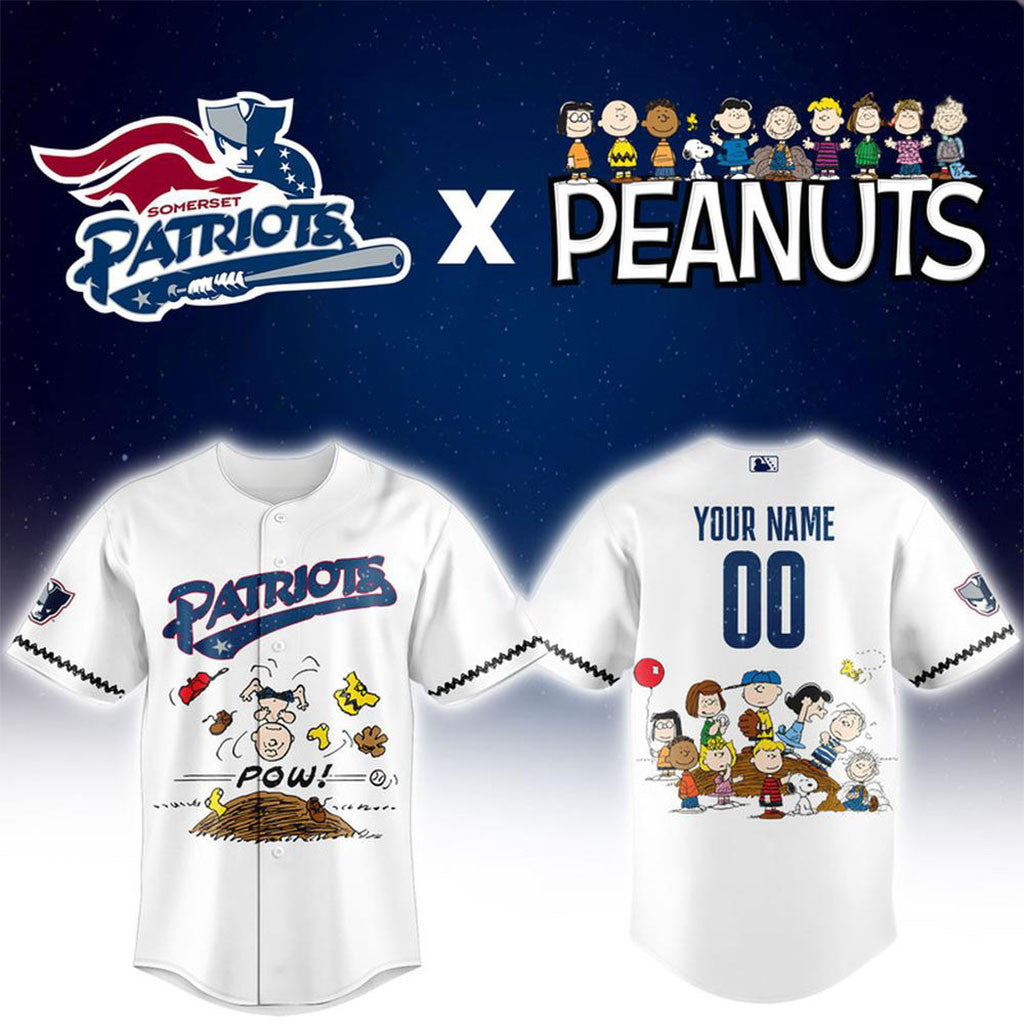 Personalized Somerset Patriots X Peanuts Night Baseball Jersey Somerset Patriots Merch 2026