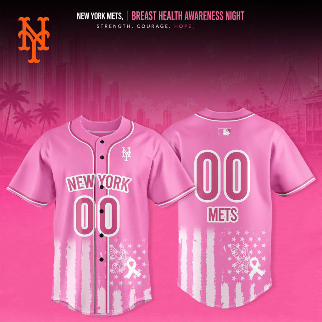 Custom New York Mets Breast Health Awareness Night 2026 Pink Ribbon Baseball Jersey Mets Merch