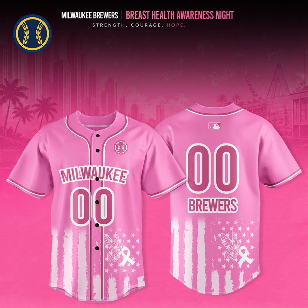 Personalized Milwaukee Brewers Breast Health Awareness Night 2026 Baseball Jersey Brewers Merch