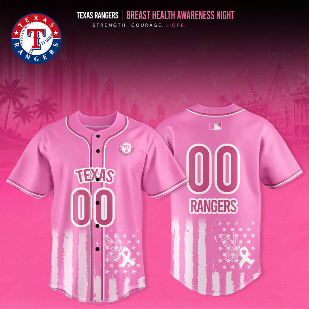 Personalized Texas Rangers Breast Health Awareness Night 2026 Baseball Jersey Rangers Merch