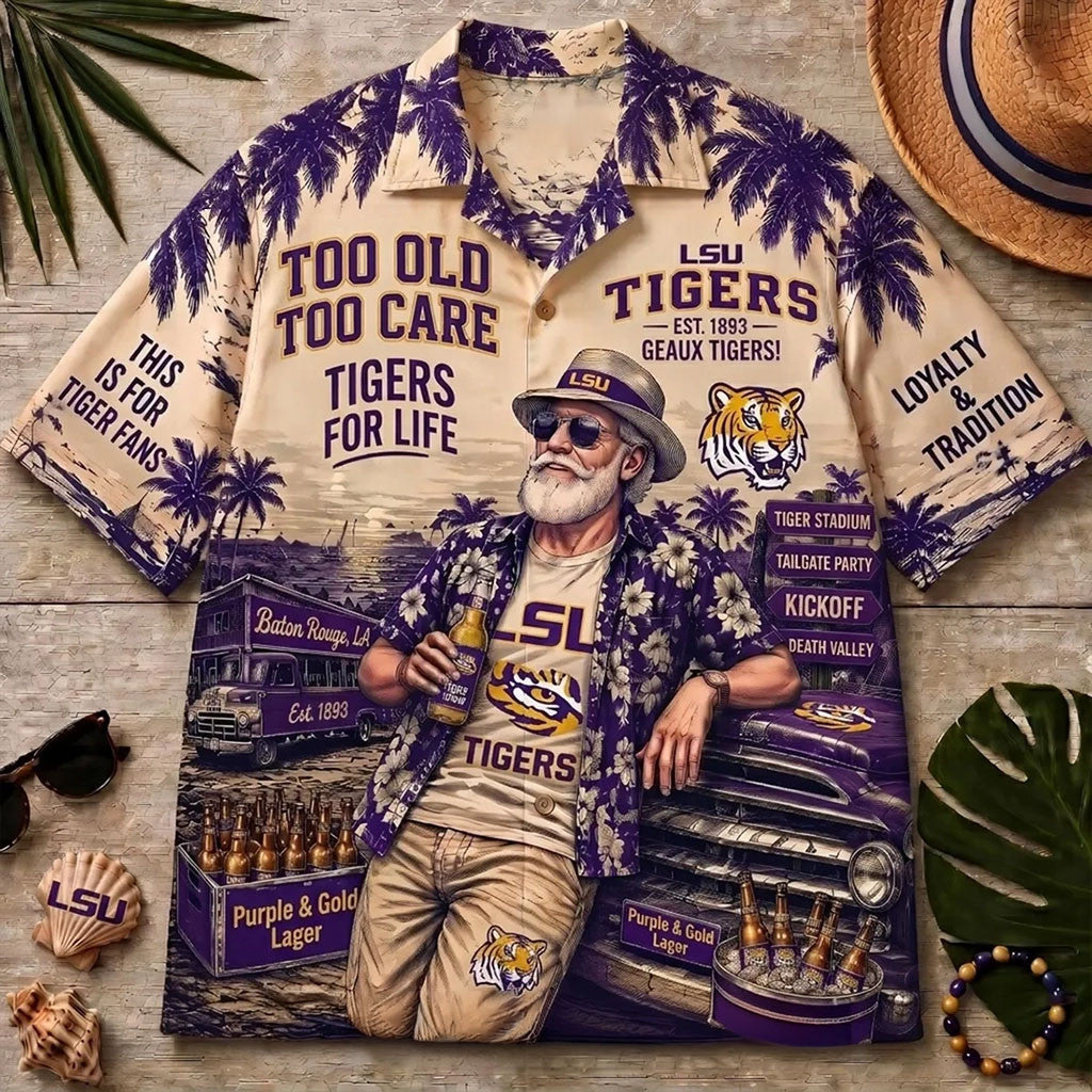 LSU Tigers Vintage Mascot Hawaiian Shirt Too Old Too Care Aloha Shirt LSU Tigers Merch Fan Gift