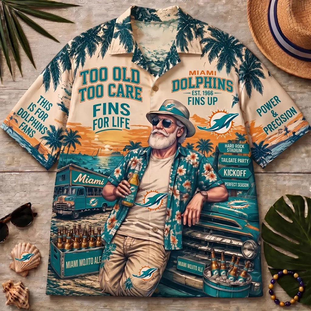 Miami Dolphins Sunset Summer Hawaiian Shirt Too Old Too Care Aloha Shirt Miami Dolphins Merch