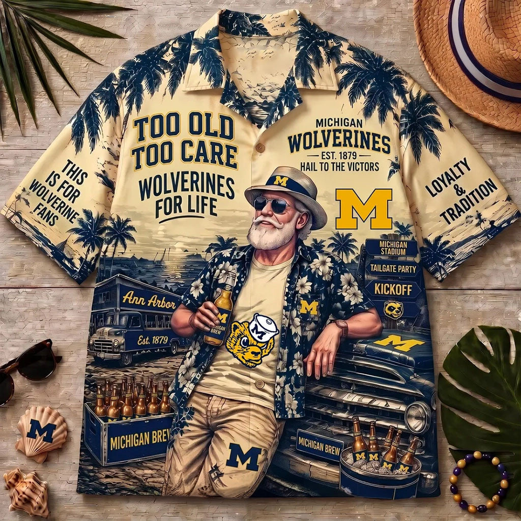 Michigan Wolverines Mascot Hawaiian Shirt Too Old Too Care Aloha Shirt Michigan Wolverines Merch