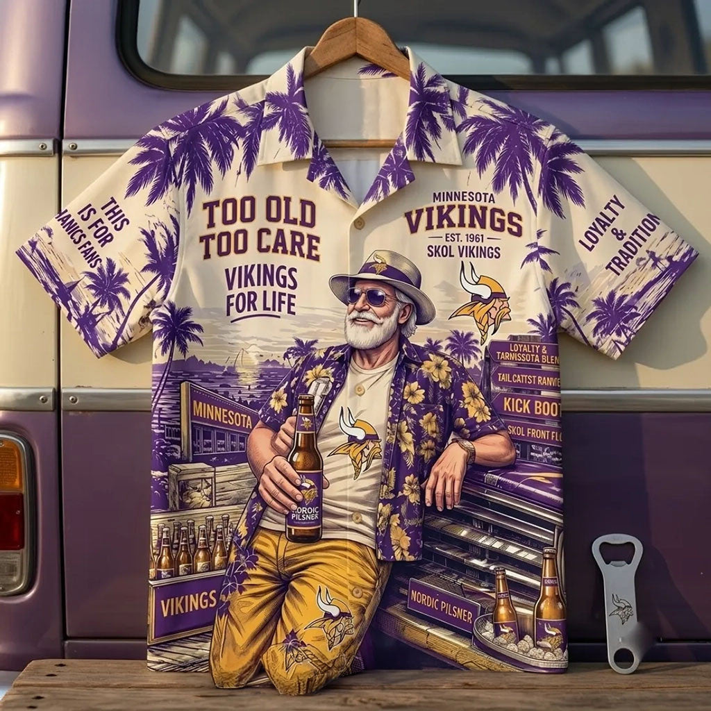 Minnesota Vikings Purple Tropical Hawaiian Shirt Too Old Too Care Aloha Shirt MN Vikings Merch