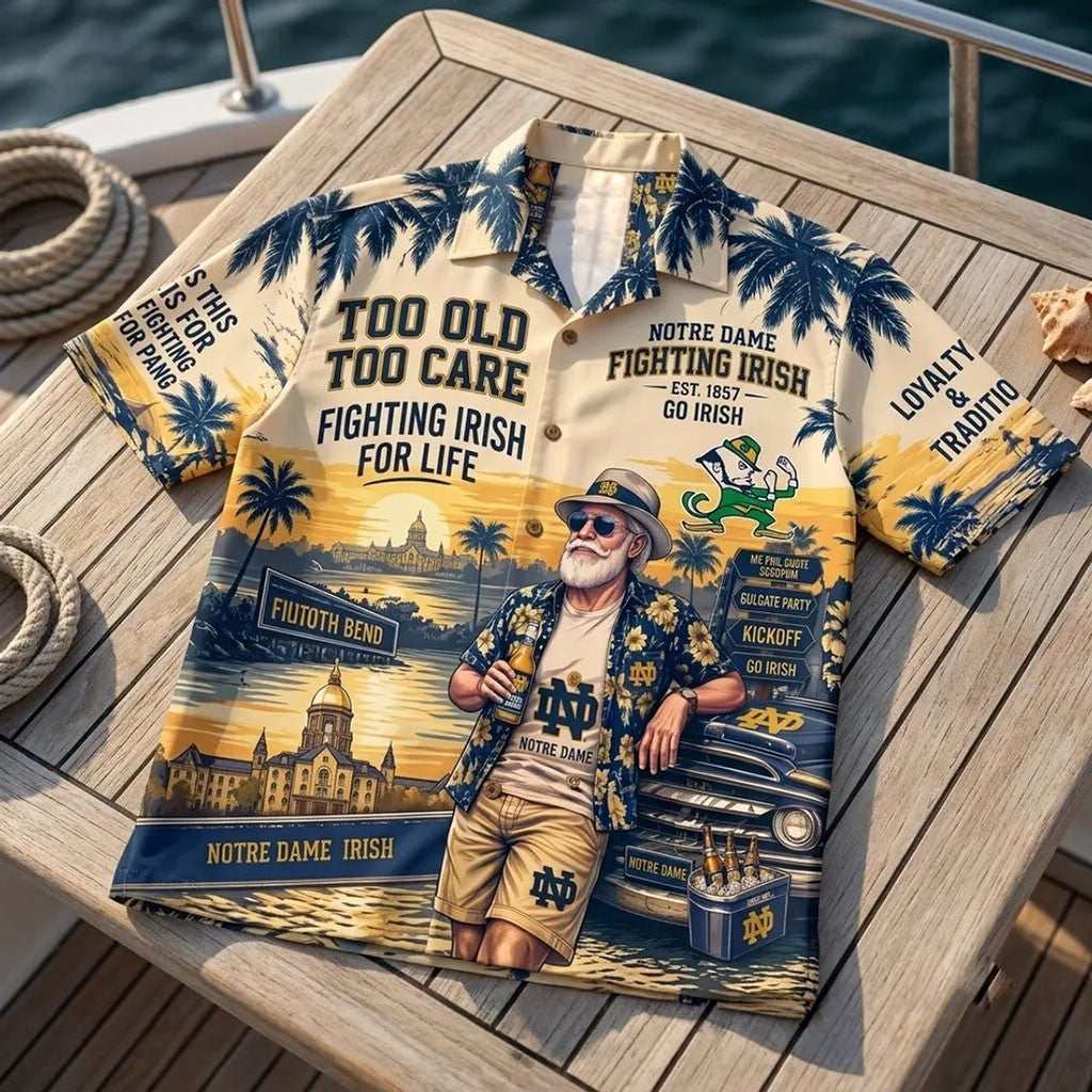 Notre Dame Fighting Irish Too Old Too Care Hawaiian Shirt Fighting Irish Merch Summer Gifts