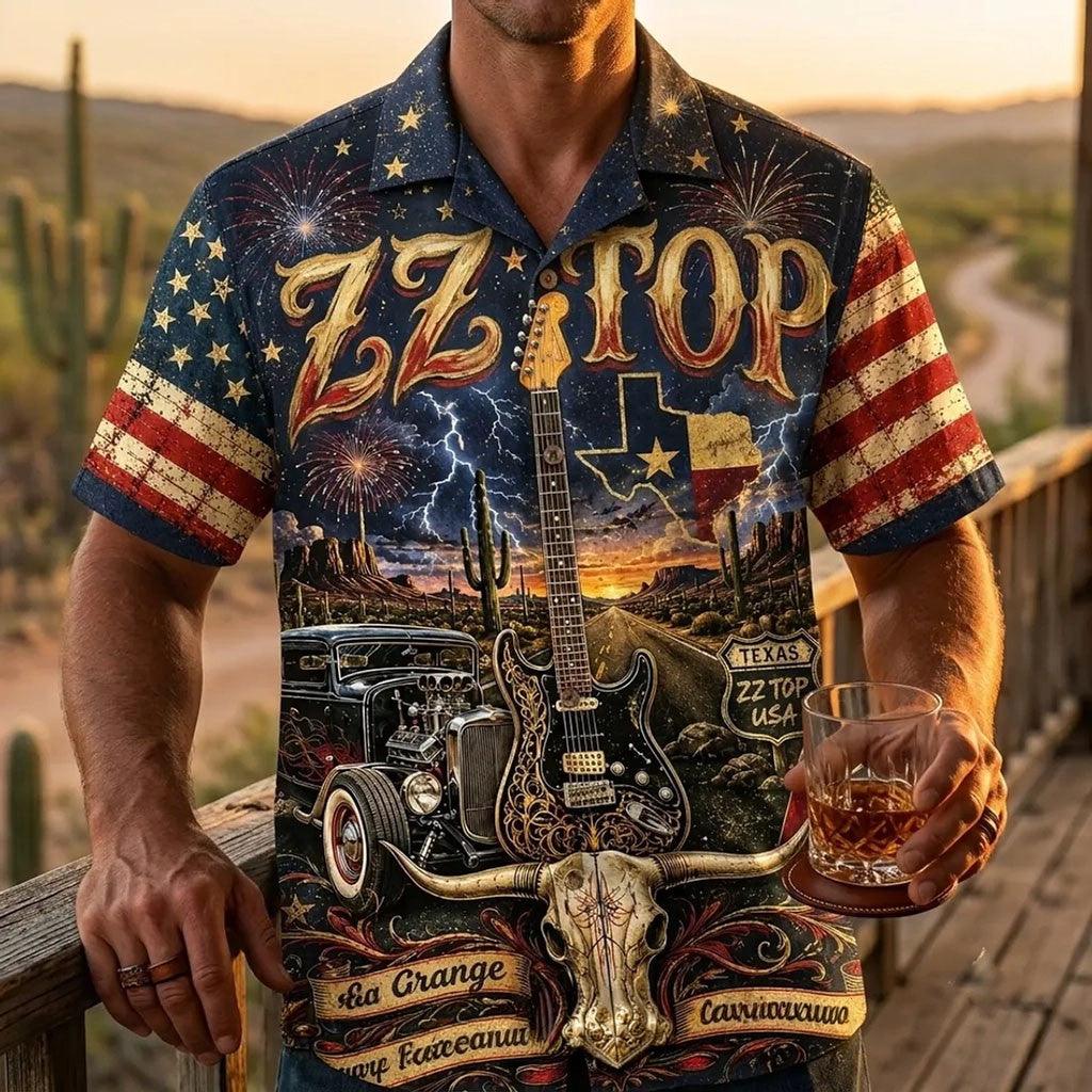 ZZ Top Vintage Texas Tour Hawaiian Shirt ZZ Top Merch Present For Rock Band Fans