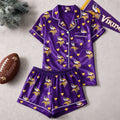 Minnesota Vikings Logo Team Short Sleeve Pajamas Set MN Vikings Merch Gift For My Wife