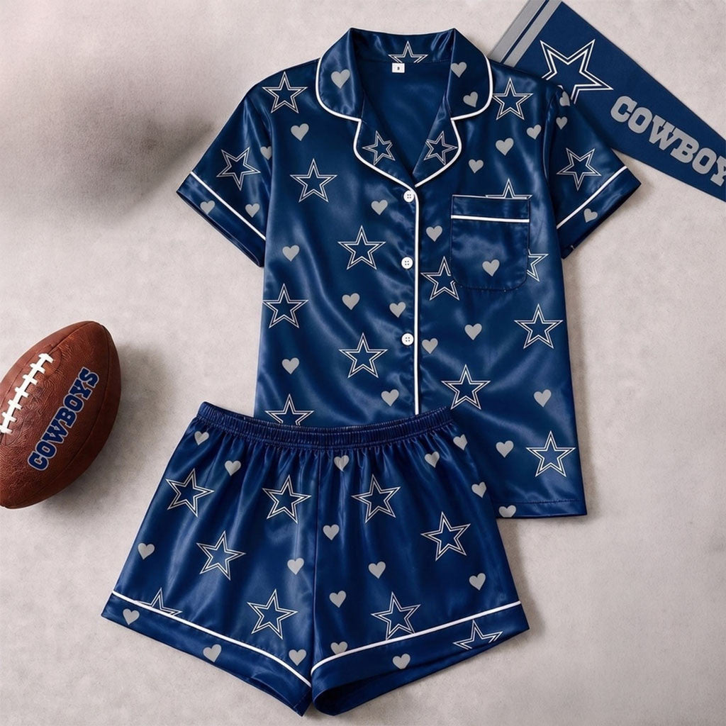 Dallas Cowboys Logo Team Short Sleeve Pajamas Set Dallas Cowboys Merch Gift For Football Fans