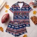 Denver Broncos Harvest Huddle Short Sleeve Pajamas Set Denver Broncos Merch Football Fan Gifts