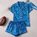 Detroit Lions Logo Team Short Sleeve Pajamas Set Detroit Lions Merch Football Lovers Gifts