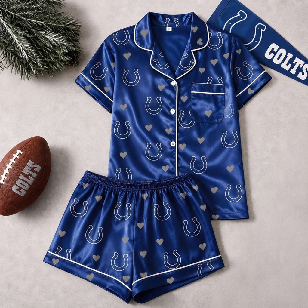 Indianapolis Colts Logo Team Short Sleeve Pajamas Set Colts Merch Present For Girlfriend