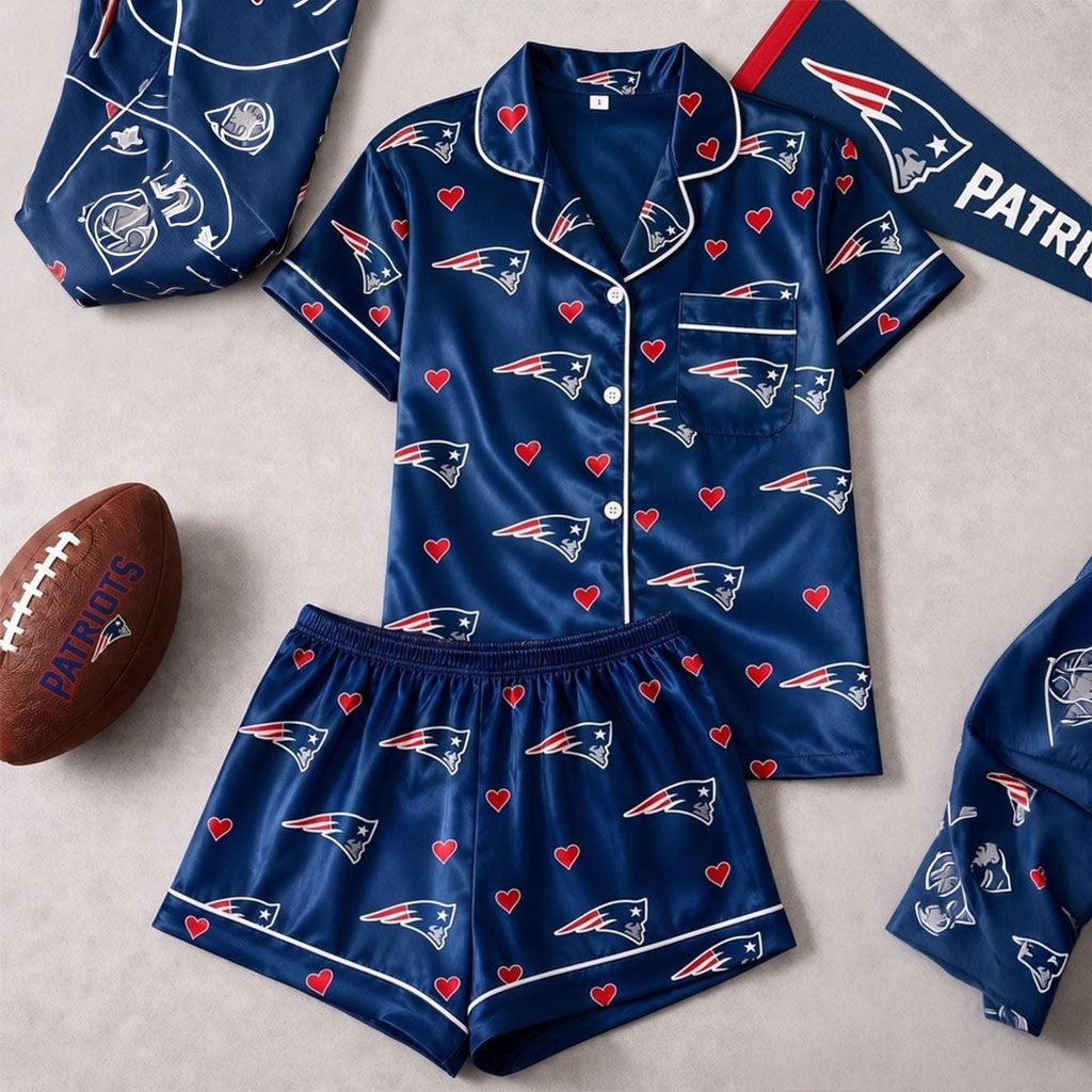 New England Patriots Logo Team Short Sleeve Pajamas NE Patriots Merch Gift For My Sisters
