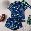 Seattle Seahawks Logo Team Short Sleeve Pajamas Set Seattle Seahawks Merch Gift For Her