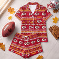 Kansas City Chiefs Harvest Huddle Short Sleeve Pajamas Set KC Chiefs Merch Football Fan Gifts