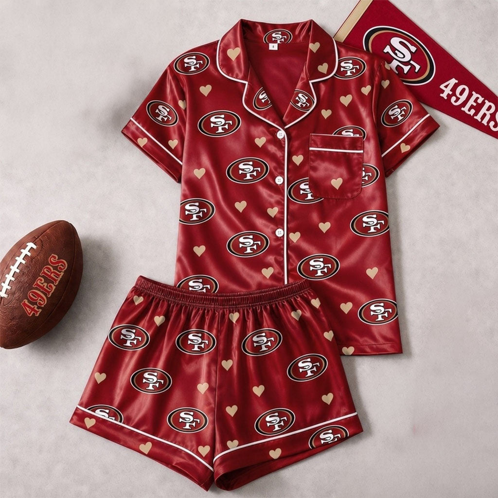 San Francisco 49ers Logo Team Short Sleeve Pajamas Set SF 49ers Merch Present For Girlfriend