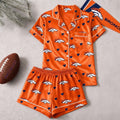 Denver Broncos Logo Team Short Sleeve Pajamas Set Denver Broncos Merch Football Lover Gifts