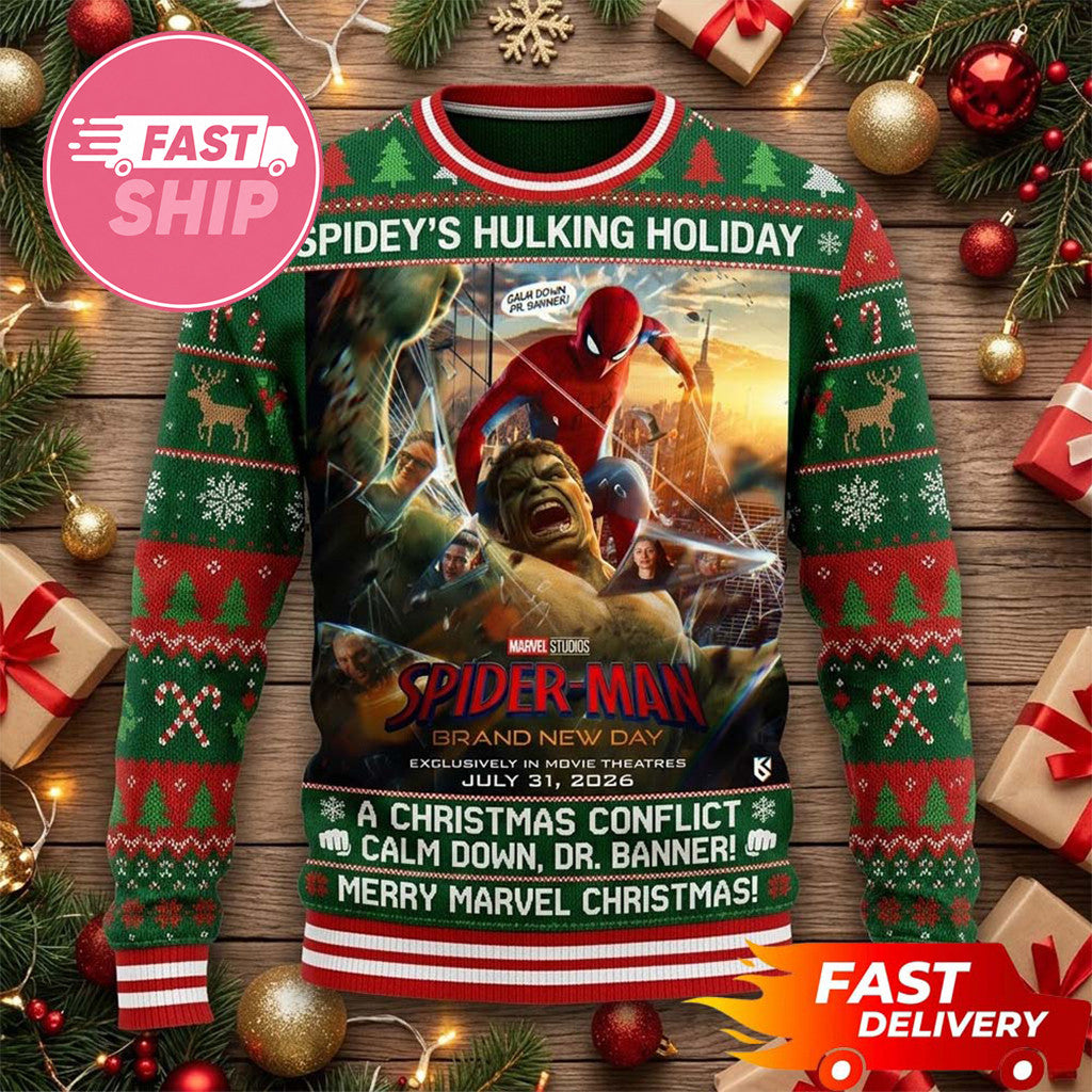 Calm Down Dr Banner Spidey's Hulking Holiday Merry Marvel Spider Man Christmas Ugly Sweater