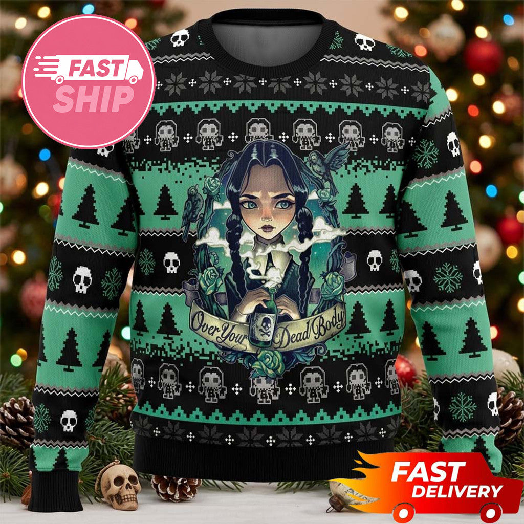 Wednesday Addams Over Your Dead Body 2026 Wednesday Christmas Ugly Sweater Best Gifts