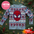 Spider Head Light Blue And Navy Pattern Christmas Ugly Sweater Spider Man Merch Xmas Gifts