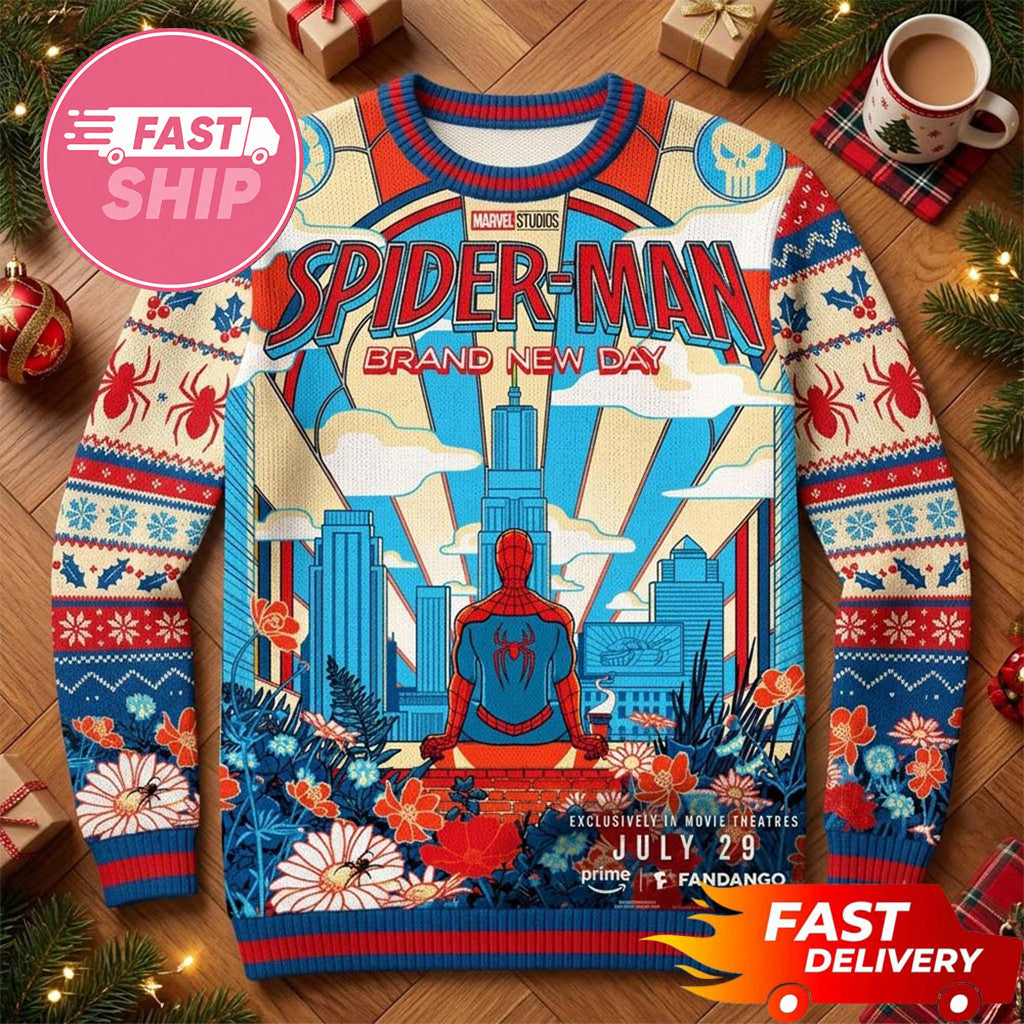 Spider Man Brand New Day 2026 Floral Spider Icon Spider Man Christmas Ugly Sweater Xmas Gifts