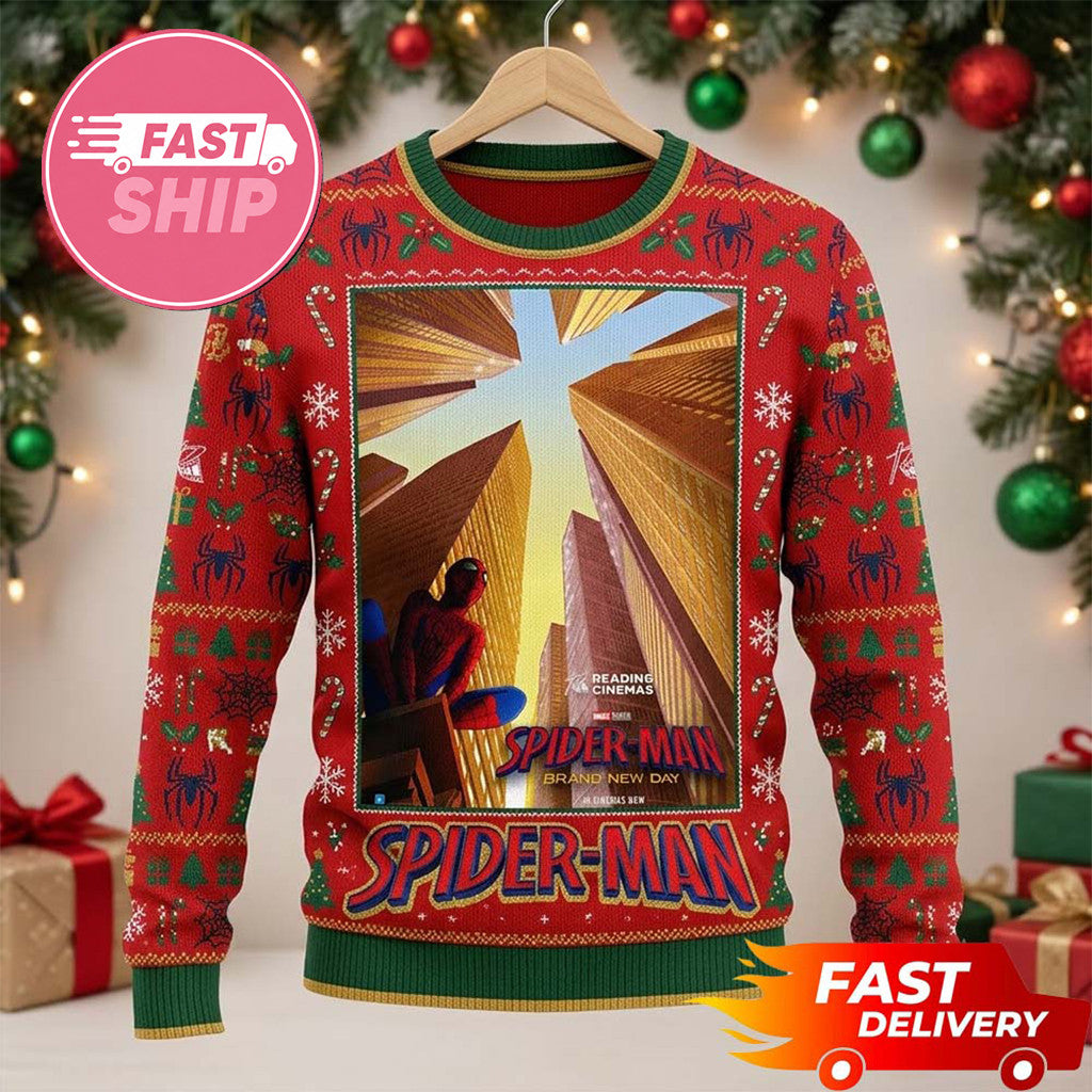 Spider Man Friendly Neighborhood Brand New Day 2026 Christmas Ugly Sweater Spider Man Merch