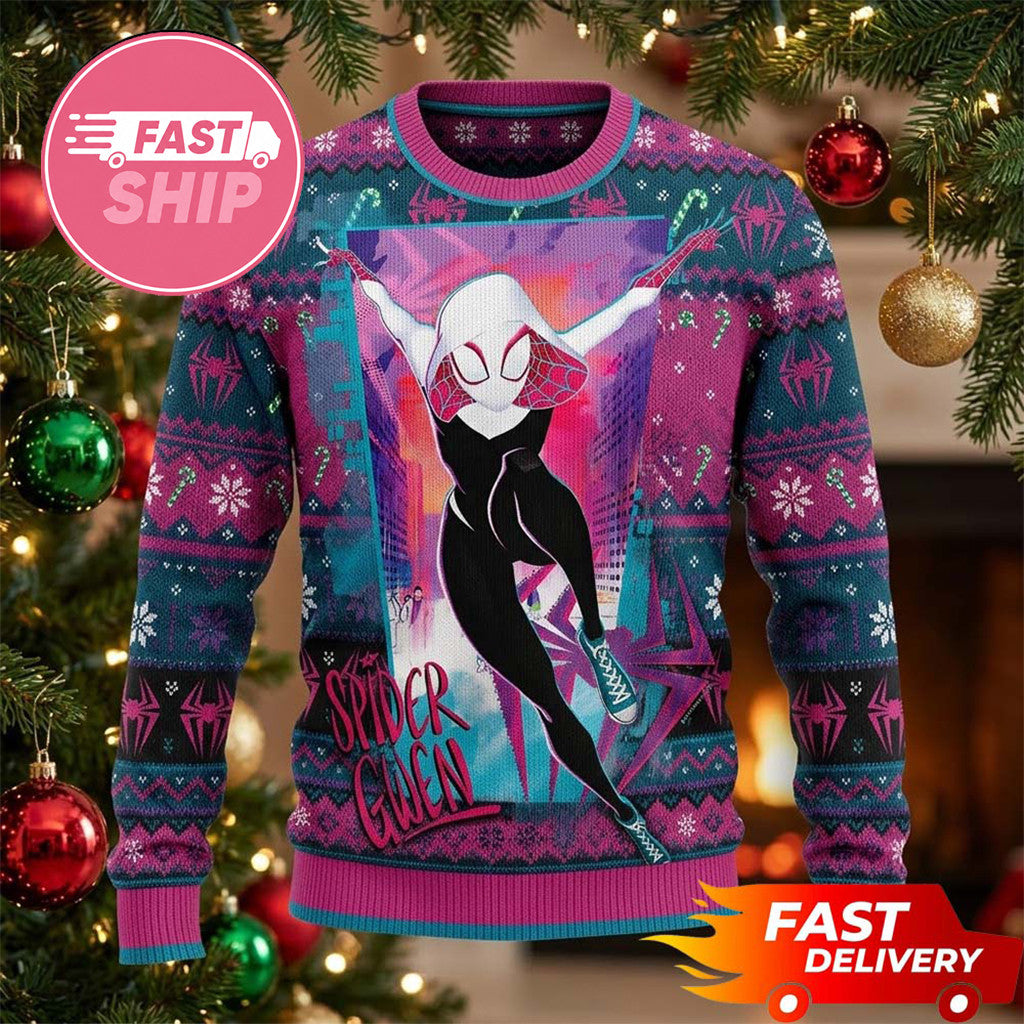 Spider Gwen Pink Logo Pattern Spider Man Christmas Ugly Sweater Xmas Gift For Superhero