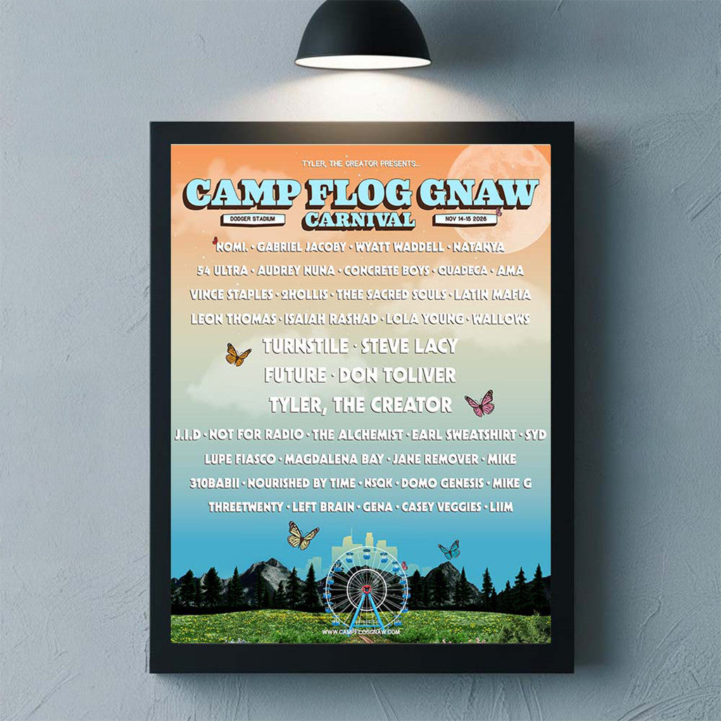 Camp Flog Gnaw Carnival 2026 Lineup Poster In Los Angeles California Wall Decor For Living Room