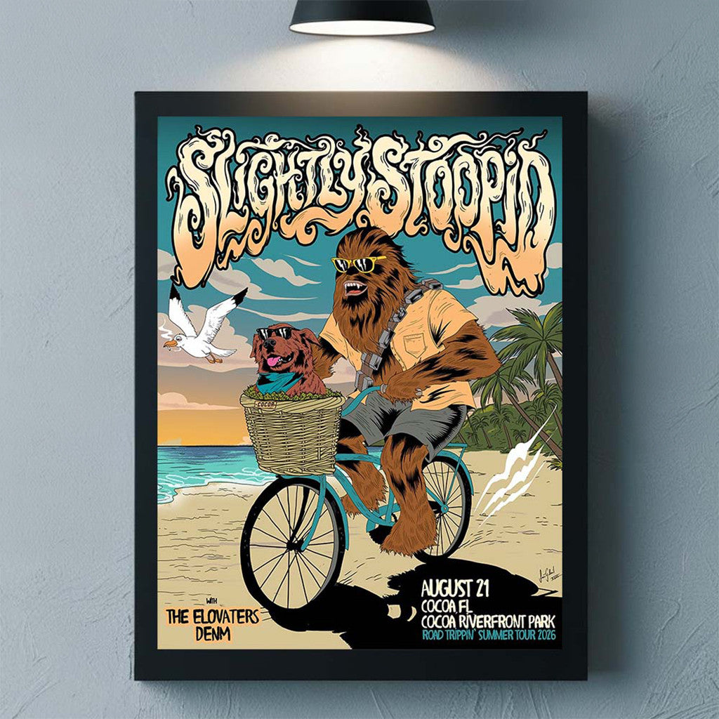 Slightly Stoopid Cocoa Florida Gig Poster Chewbacca Riding Bike Poster Slightly Stoopid Merch