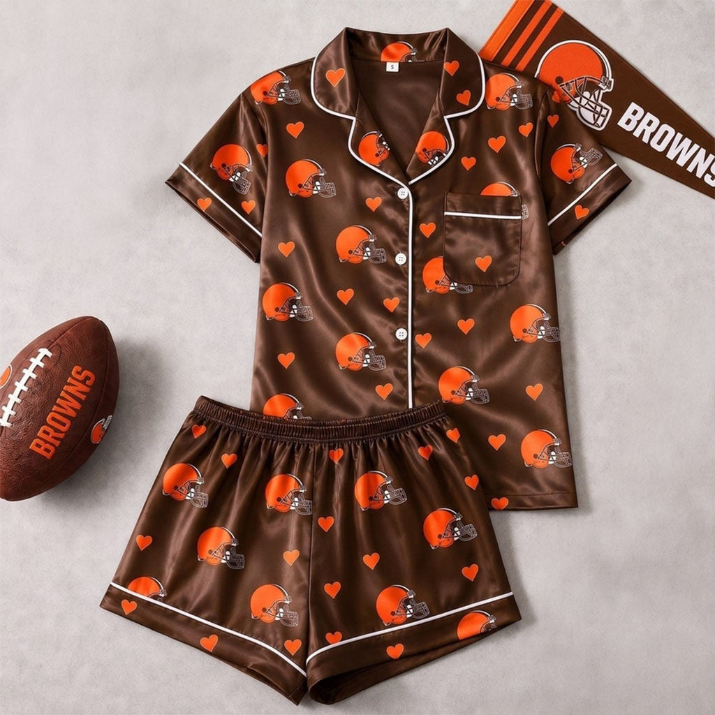 Cleveland Browns Logo Team Short Sleeve Pajamas Set Browns Merch Best Gift For Football Fans