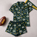 Green Bay Packers Logo Team Short Sleeve Pajamas Set Packers Merch Best Gift For Sisters