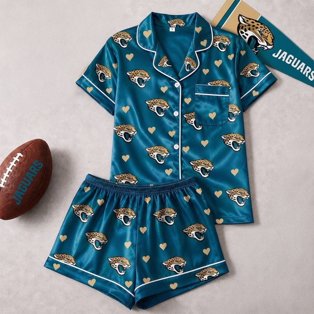 Jacksonville Jaguars Logo Team Short Sleeve Pajamas Set Jacksonville Jaguars Merch Wife Gifts