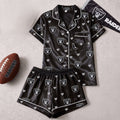 LV Raiders Logo Team Short Sleeve Pajamas Set Raiders Merch Birthday Ideas For Sisters