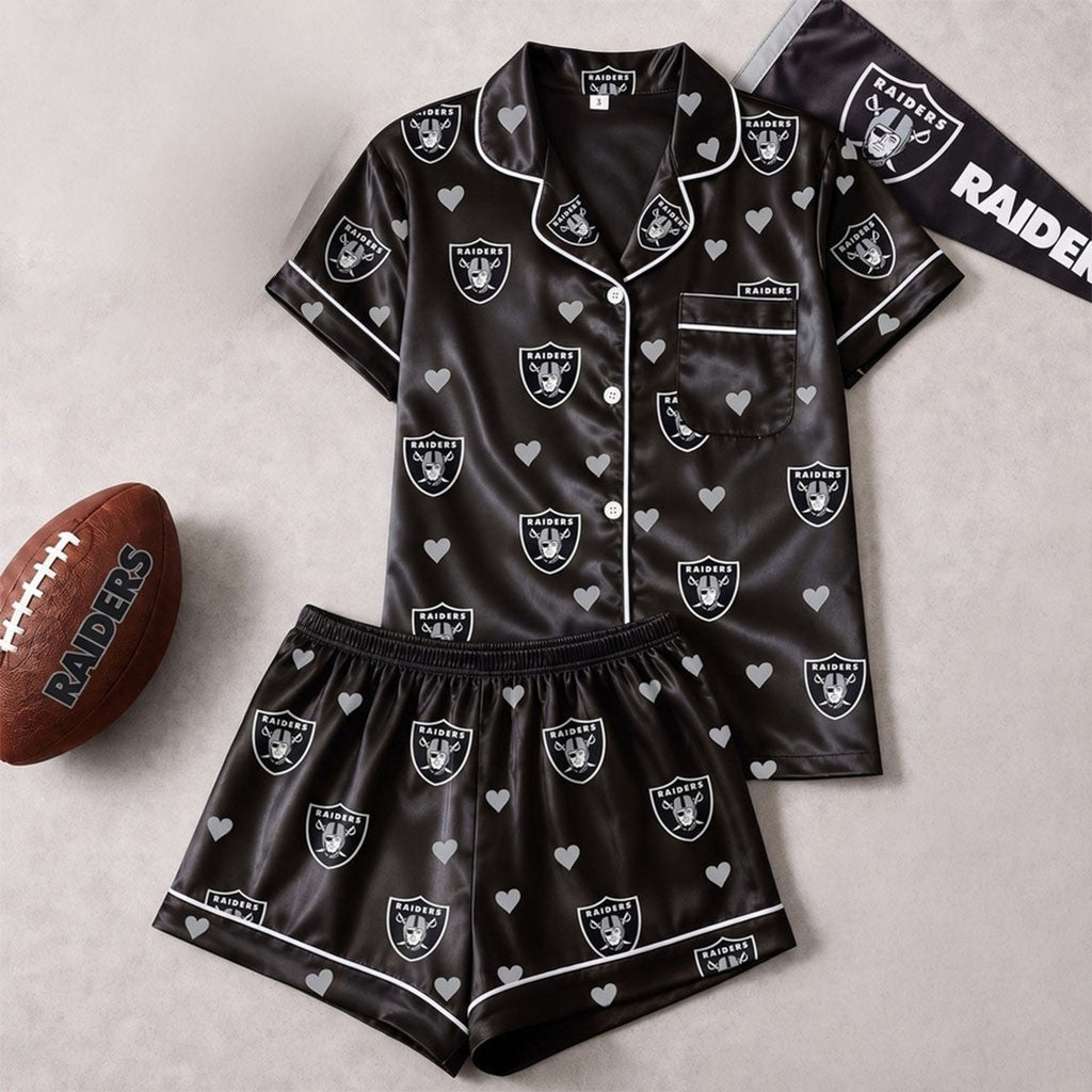 LV Raiders Logo Team Short Sleeve Pajamas Set Raiders Merch Birthday Ideas For Sisters