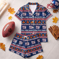 New York Giants Harvest Huddle Short Sleeve Pajamas Set NY Giants Merch Gift For Girlfriend