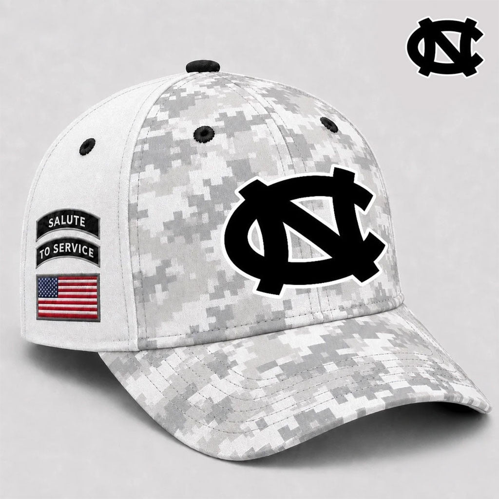 North Carolina Tar Heels Merch 2026 Veterans Salute To Service Camo Hat Patriotic Present