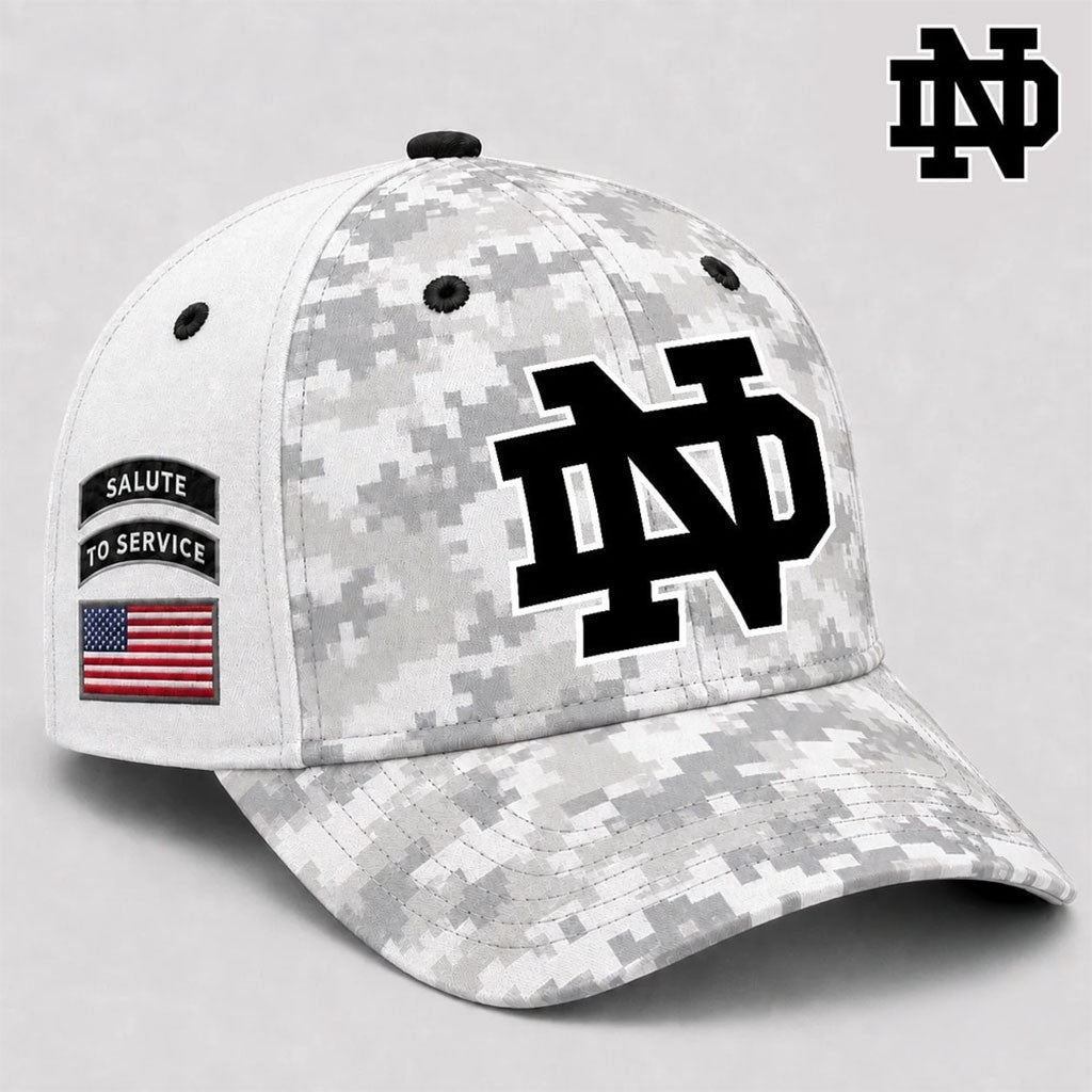 Notre Dame Fighting Irish Merch 2026 Veterans Salute To Service Camo Hat Gift Ideas For Dad
