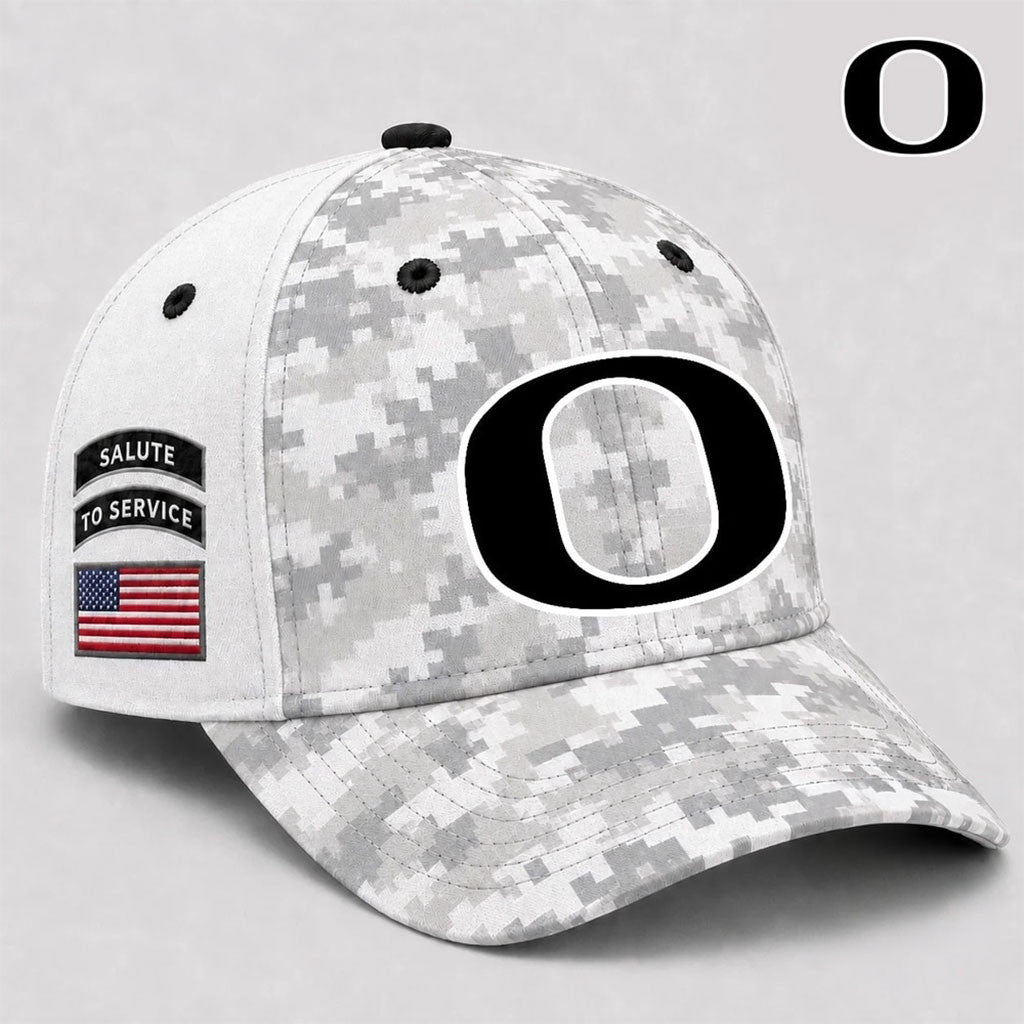 Oregon Ducks 2026 Veterans Salute To Service Camo Hat Oregon Ducks Merch Patriotic Gifts
