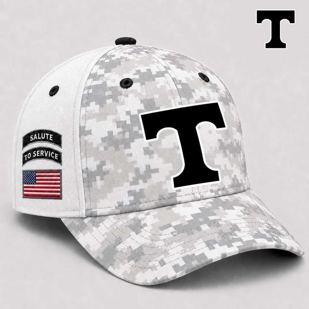 Tennessee Volunteers 2026 Veterans Salute To Service Camo Hat USA Flag Cap Volunteers Merch