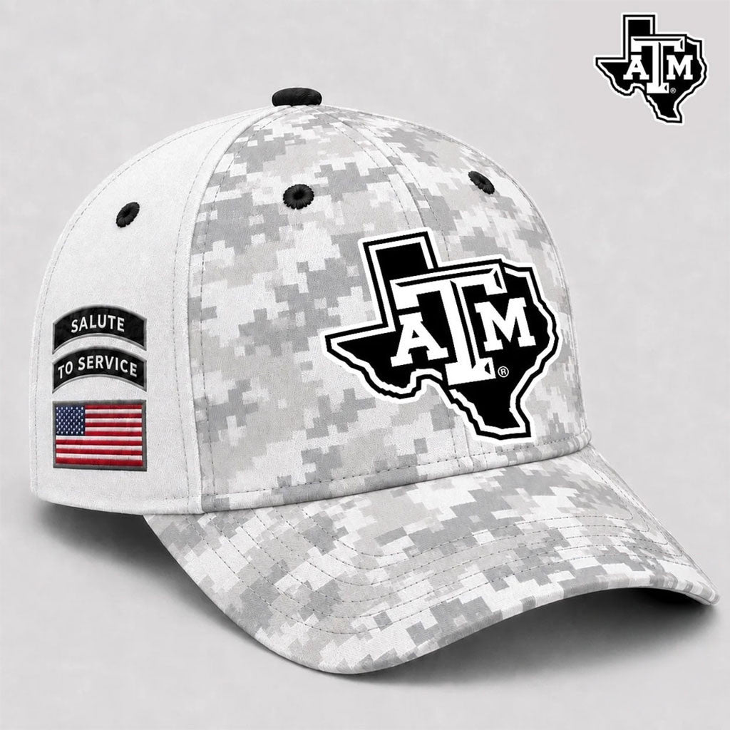 Texas A&M Aggies Merch 2026 Veterans Salute To Service Camo Hat Gift Ideas For Fans