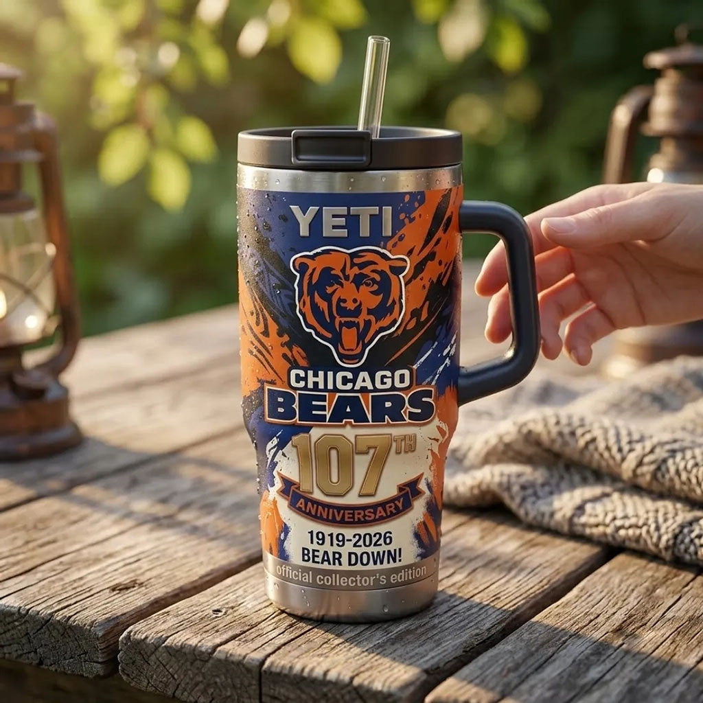 Chicago Bears 107th Anniversary Stanley Tumbler Bear Down Travel Cup Chicago Bears Merch