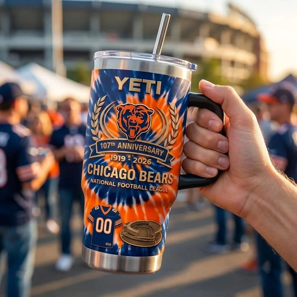 Chicago Bears 107th Anniversary YETI Stanley Tumbler Chicago Bears Merch Football Fan Gifts