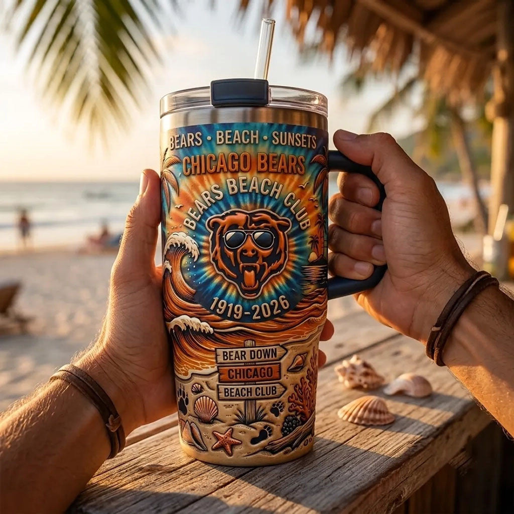 Chicago Bears 1919-2026 Stanley Tumbler 40oz Bears Beach Club Travel Cup Chicago Football Merch