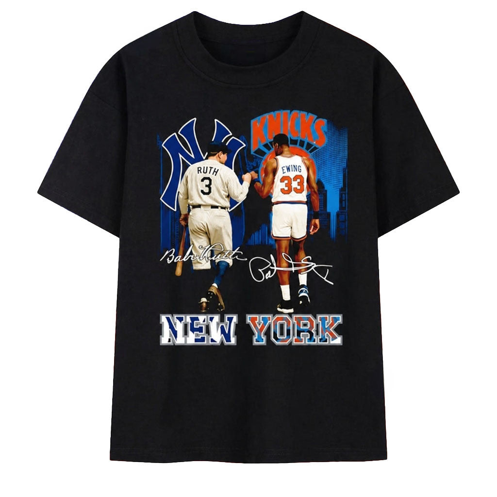 Babe Ruth And Patrick Ewing New York Legends Signature T-Shirt NY Pride Clothing Gifts Ideas