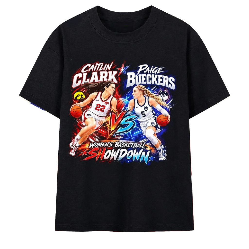 Caitlin Clark Vs Paige Bueckers Women's Basketball Showdown T-Shirt Fan Apparel Gift Ideas