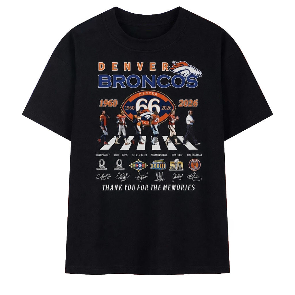 Denver Broncos 66th Anniversary 1960 2026 Legends Signatures T-Shirt Denver Broncos Merch