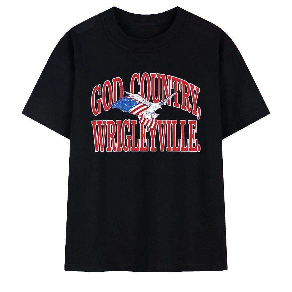 God Country Wrigleyville Chicago Cubs T-Shirt Black Patriotic Shirt Gift For Him