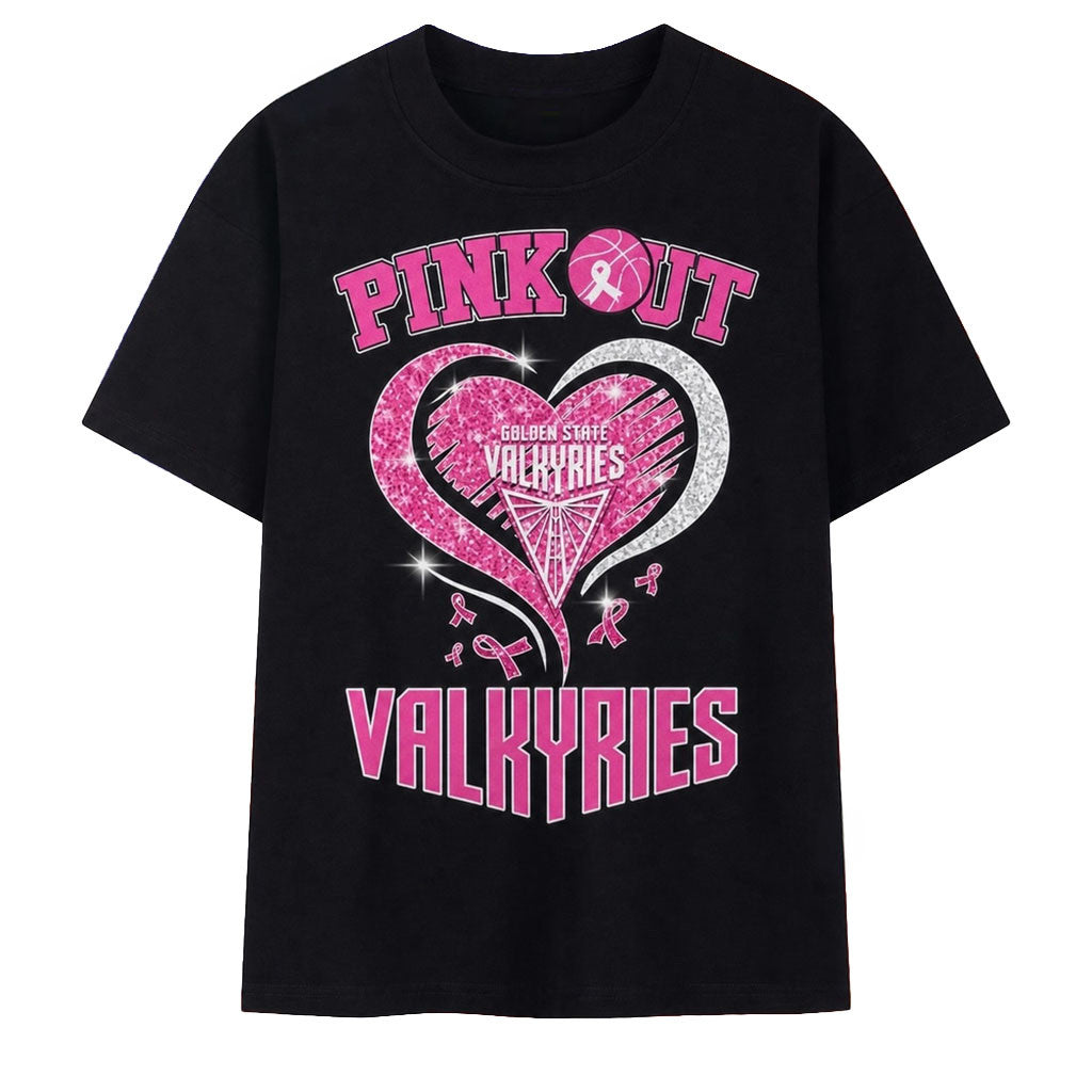 Golden State Valkyries Pink Out Breast Cancer Awareness Heart T-Shirt GS Valkyries Merch 2026