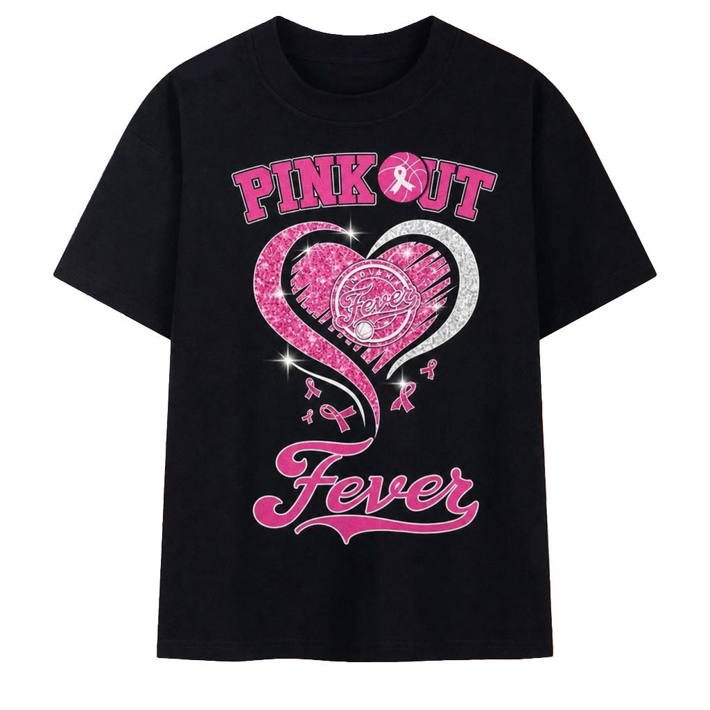 Indiana Fever Pink Out Breast Cancer Awareness Heart Basketball T-Shirt Indiana Fever Merch