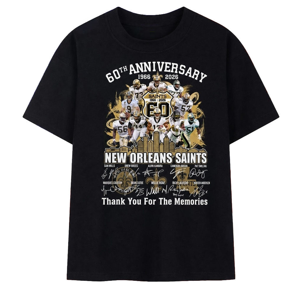 New Orleans Saints 60th Anniversary 1966 2026 Legends Signatures T-Shirt NO Saints Merch